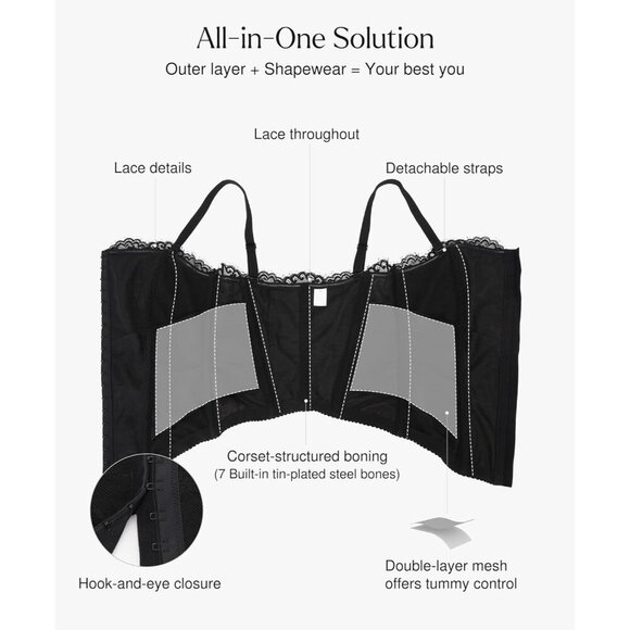 Women First Black Shape wear Lace Corset Bustier Top with Buckle Summer - Picture 3 of 6